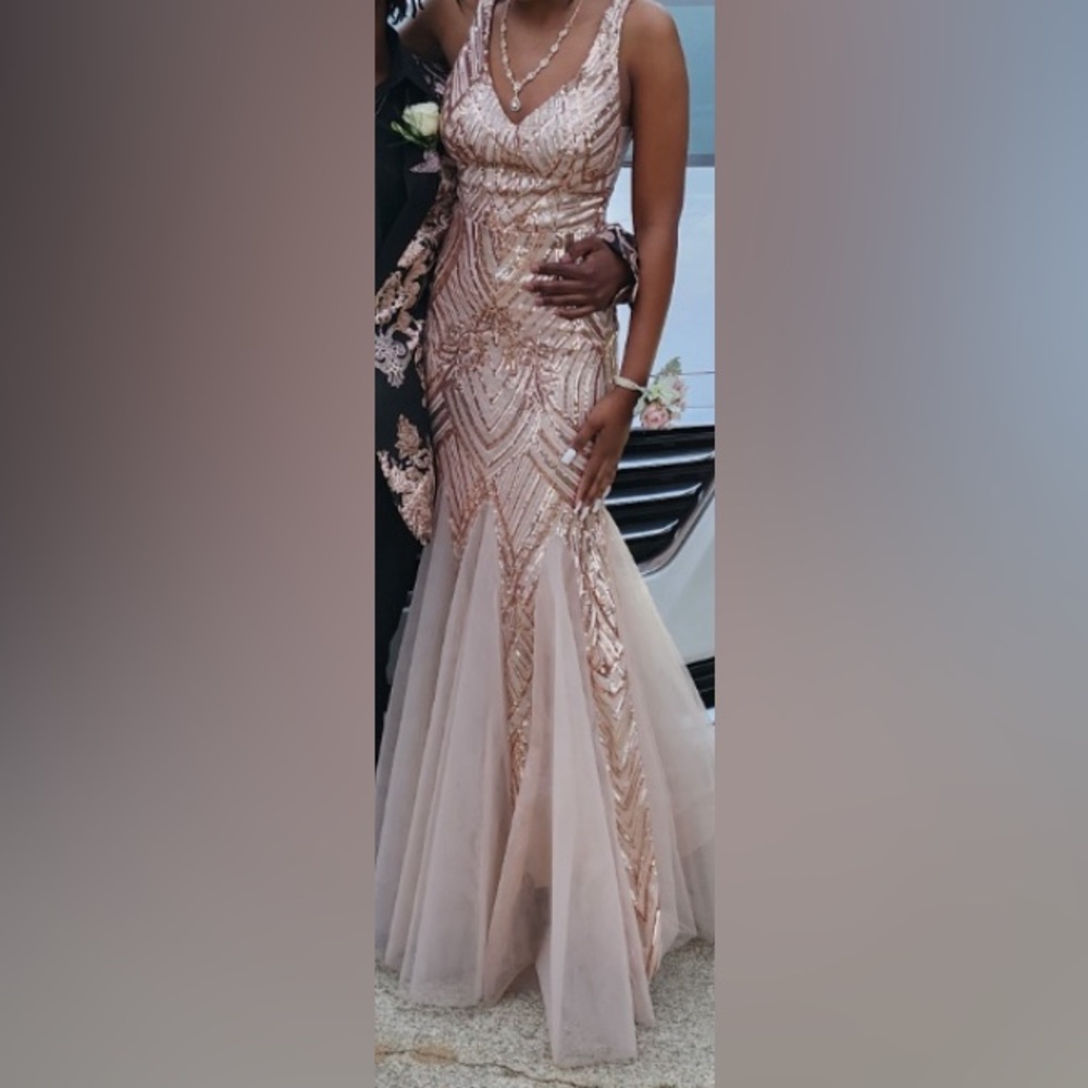 champagne color prom dress